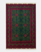 Hamyap Kırmızı Yeşil Geleneksel Desenli El Dokuma Vintage Yün Vintage Klasik Salon Halısı - Mor