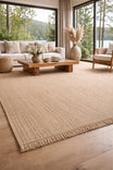 Doha Jute & Polyester Beige Rug | Double-Sided Modern Flatweave Rug, Fringed Natural Design