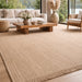 Doha Jüt & Polyester Bej Rengi Kilim | Çift Taraflı Modern Flatweave Halı, Saçaklı Doğal Tasarım