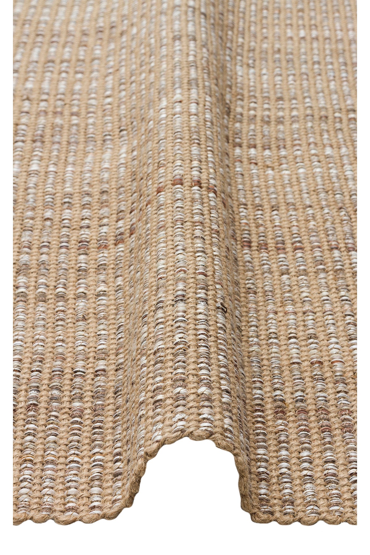 Doha Jüt & Polyester Bej Rengi Kilim | Çift Taraflı Modern Flatweave Halı, Saçaklı Doğal Tasarım