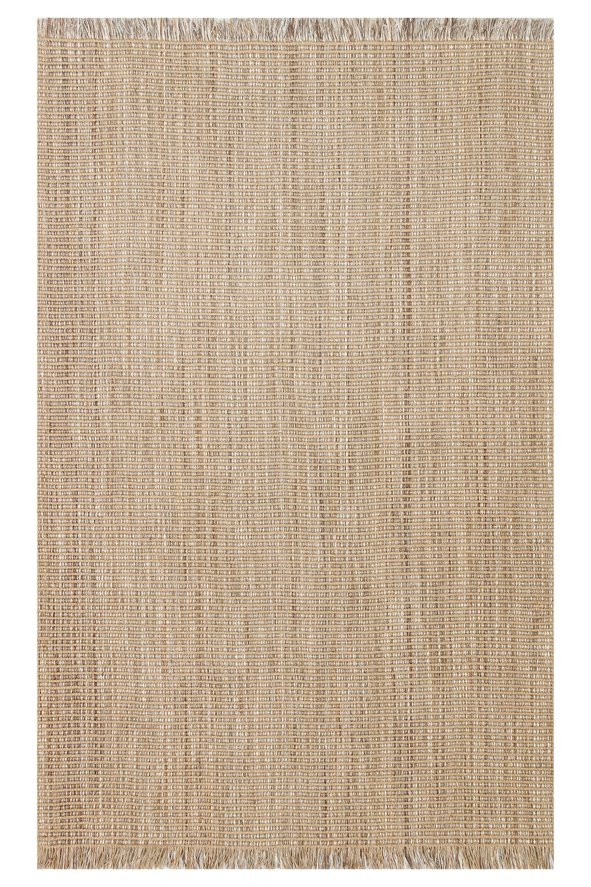 Doha Jüt & Polyester Bej Rengi Kilim | Çift Taraflı Modern Flatweave Halı, Saçaklı Doğal Tasarım