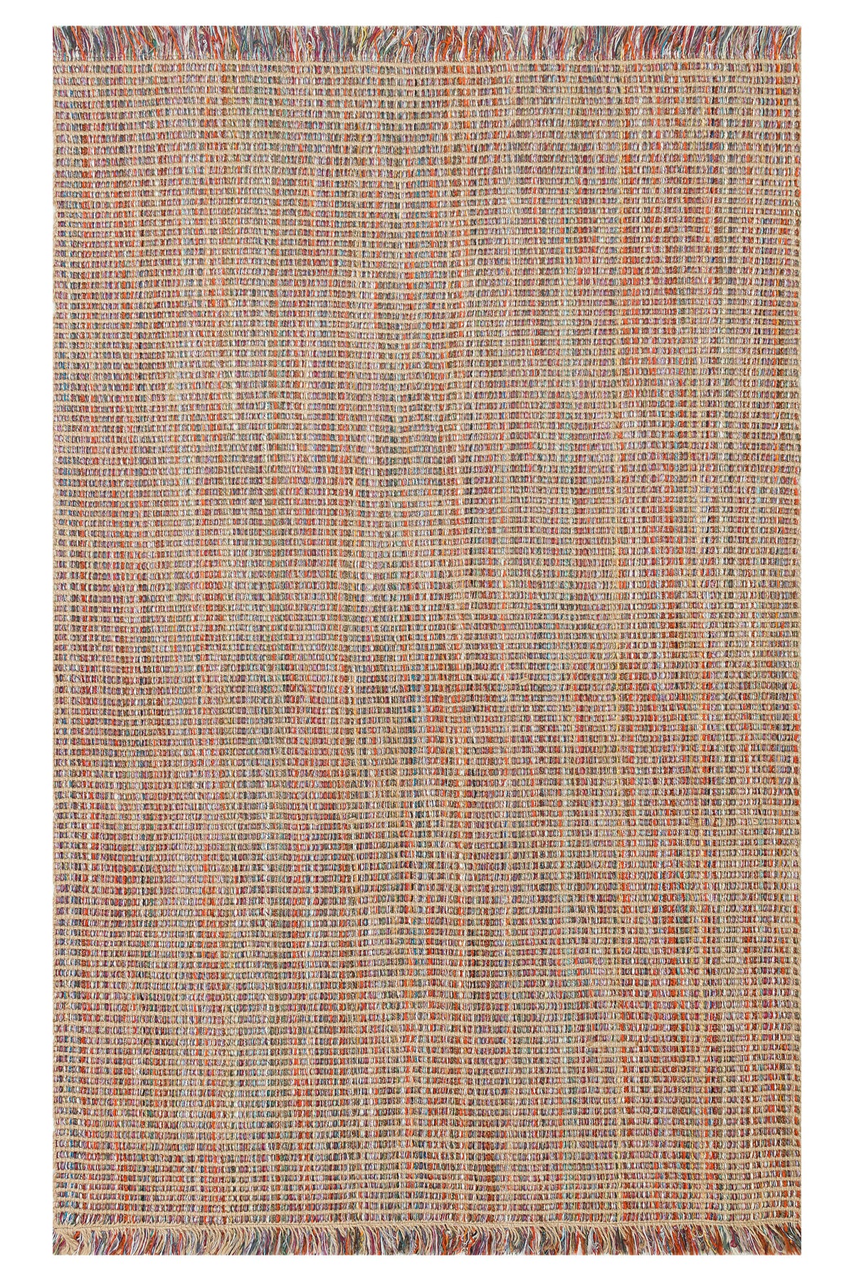 Doha Jüt & Polyester Çok Renkli Kilim | Çift Taraflı Modern Flatweave Halı, Saçaklı Doğal Tasarım