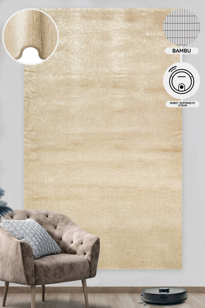 Plain Patterned Wool Bamboo Uşak Carpet Living Room Carpet Produced by Hand on Special Looms