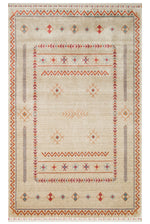 Efsun Handmade Beige Ethnic Striped Pattern Lyocell Special Loom Fringed Living Room Rug