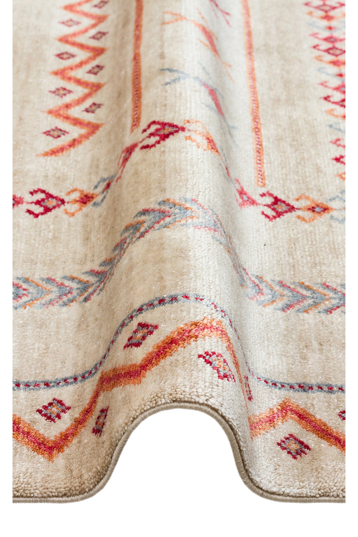 Efsun El Emeği Bej Etnik Çizgili Desen Lyocell Özel Tezgah Saçaklı Salon Halısı