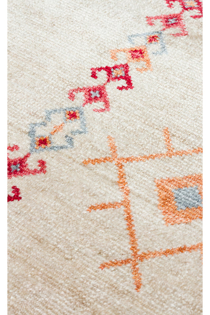 Efsun El Emeği Bej Etnik Çizgili Desen Lyocell Özel Tezgah Saçaklı Salon Halısı