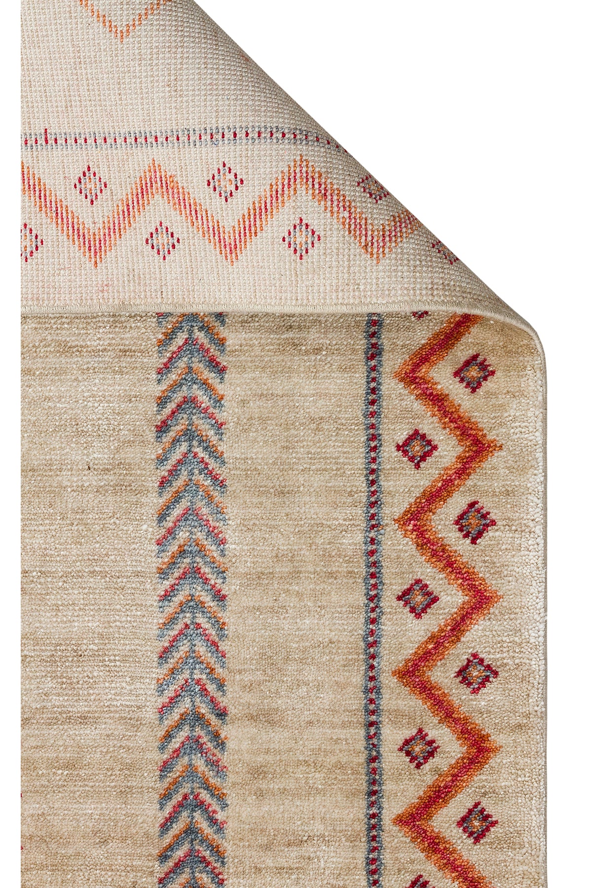 Efsun El Emeği Bej Etnik Çizgili Desen Lyocell Özel Tezgah Saçaklı Salon Halısı