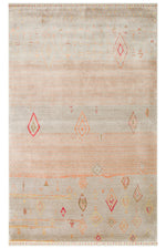 Efsun Handmade Beige Lyocell Special Loom Ethnic Uşak Pattern Fringed Living Room Rug