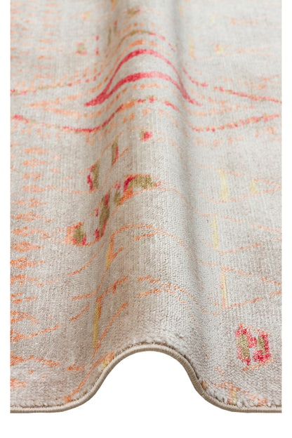 Efsun El Emeği Bej Rengi Lyocell Özel Tezgah Etnik Uşak Desen Saçaklı Salon Halısı