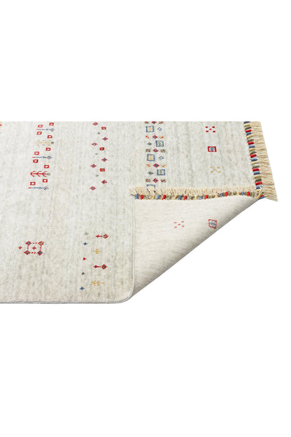 Efsun El Emeği Bej Rengi Lyocell Özel Tezgah Modern Uşak Desenli Saçaklı Salon Halısı