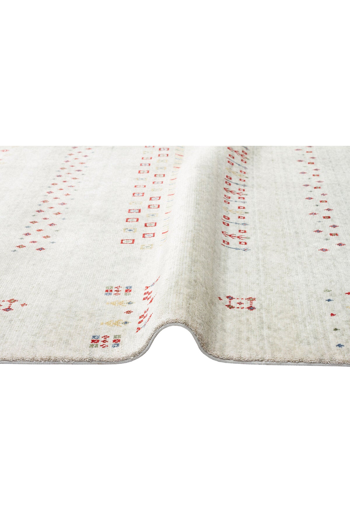 Efsun El Emeği Bej Rengi Lyocell Özel Tezgah Modern Uşak Desenli Saçaklı Salon Halısı