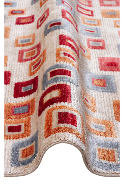 Efsun El Emeği Çok Renkli Etnik Desen Lyocell Özel Tezgah Saçaklı Salon Halısı