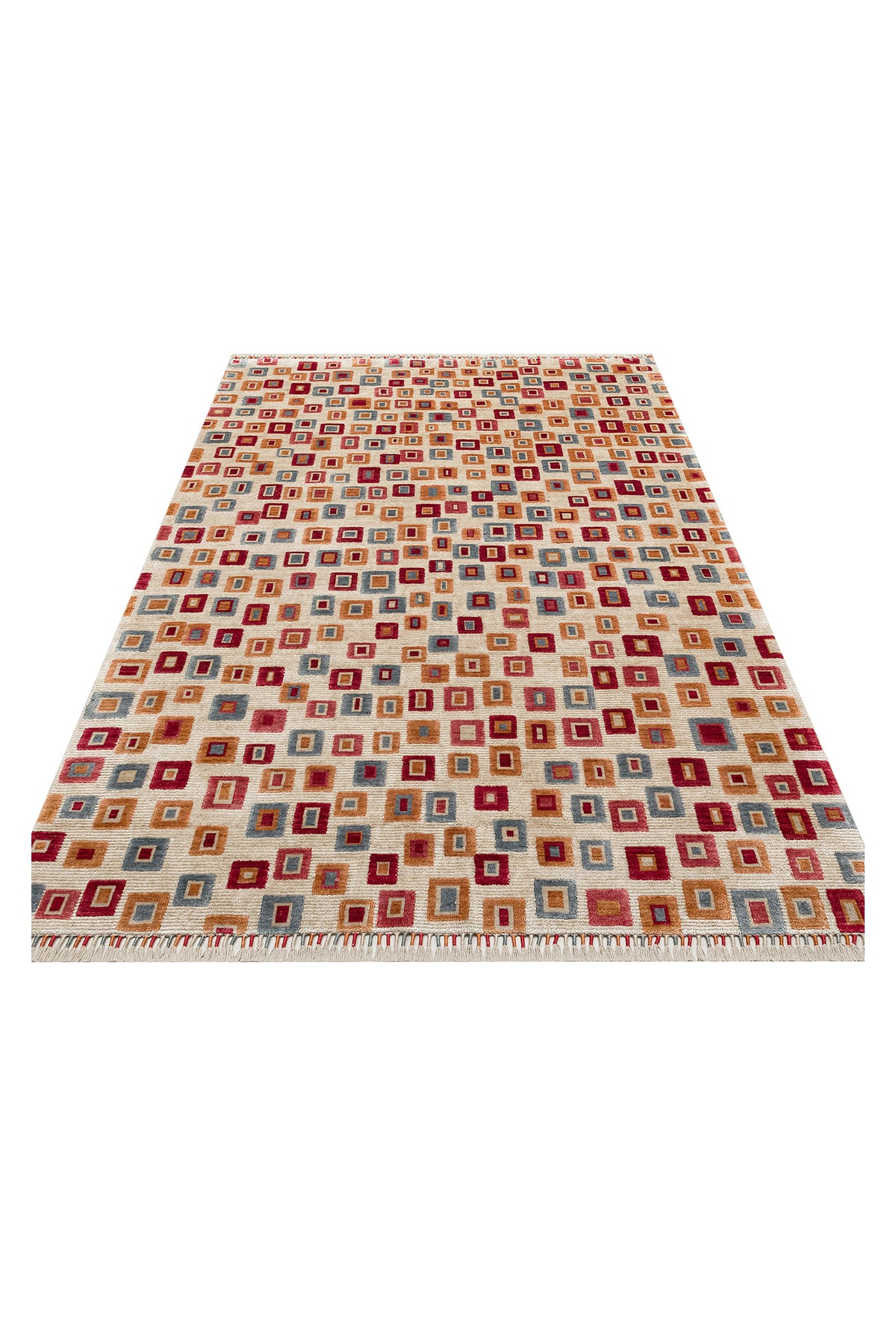 Efsun El Emeği Çok Renkli Etnik Desen Lyocell Özel Tezgah Saçaklı Salon Halısı