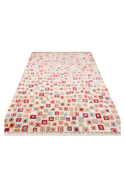 Efsun El Emeği Çok Renkli Etnik Desen Lyocell Özel Tezgah Saçaklı Salon Halısı