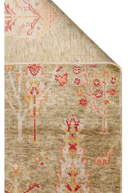 Efsun El Emeği Hayat Ağacı Desenli Açık Yeşil Lyocell Özel Tezgah Uşak Desen Saçaklı Salon Halısı