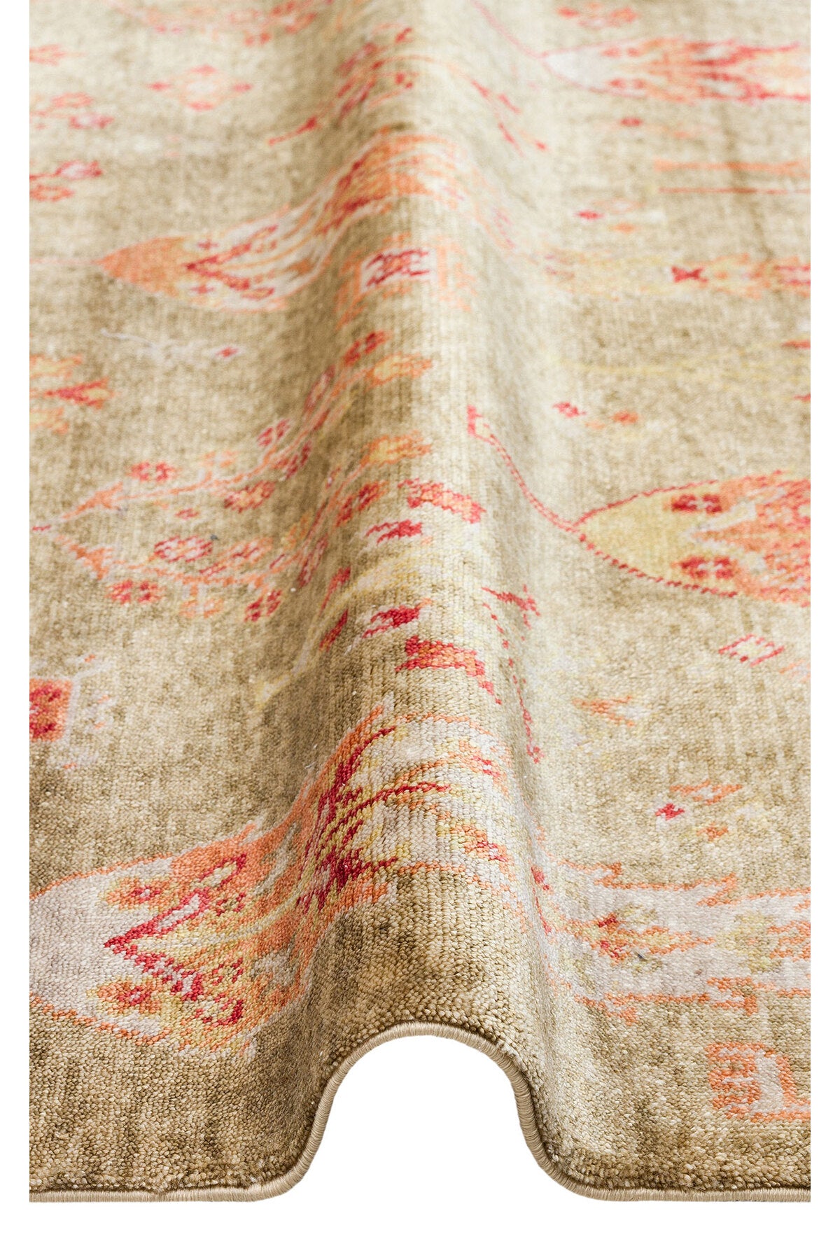 Efsun El Emeği Hayat Ağacı Desenli Açık Yeşil Lyocell Özel Tezgah Uşak Desen Saçaklı Salon Halısı