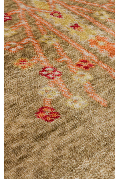 Efsun El Emeği Hayat Ağacı Desenli Açık Yeşil Lyocell Özel Tezgah Uşak Desen Saçaklı Salon Halısı