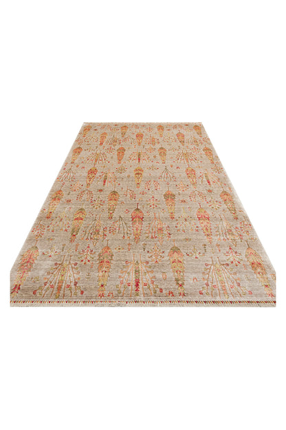 Efsun El Emeği Hayat Ağacı Desenli Bej 2 Rengi Lyocell Özel Tezgah Uşak Desen Saçaklı Salon Halısı