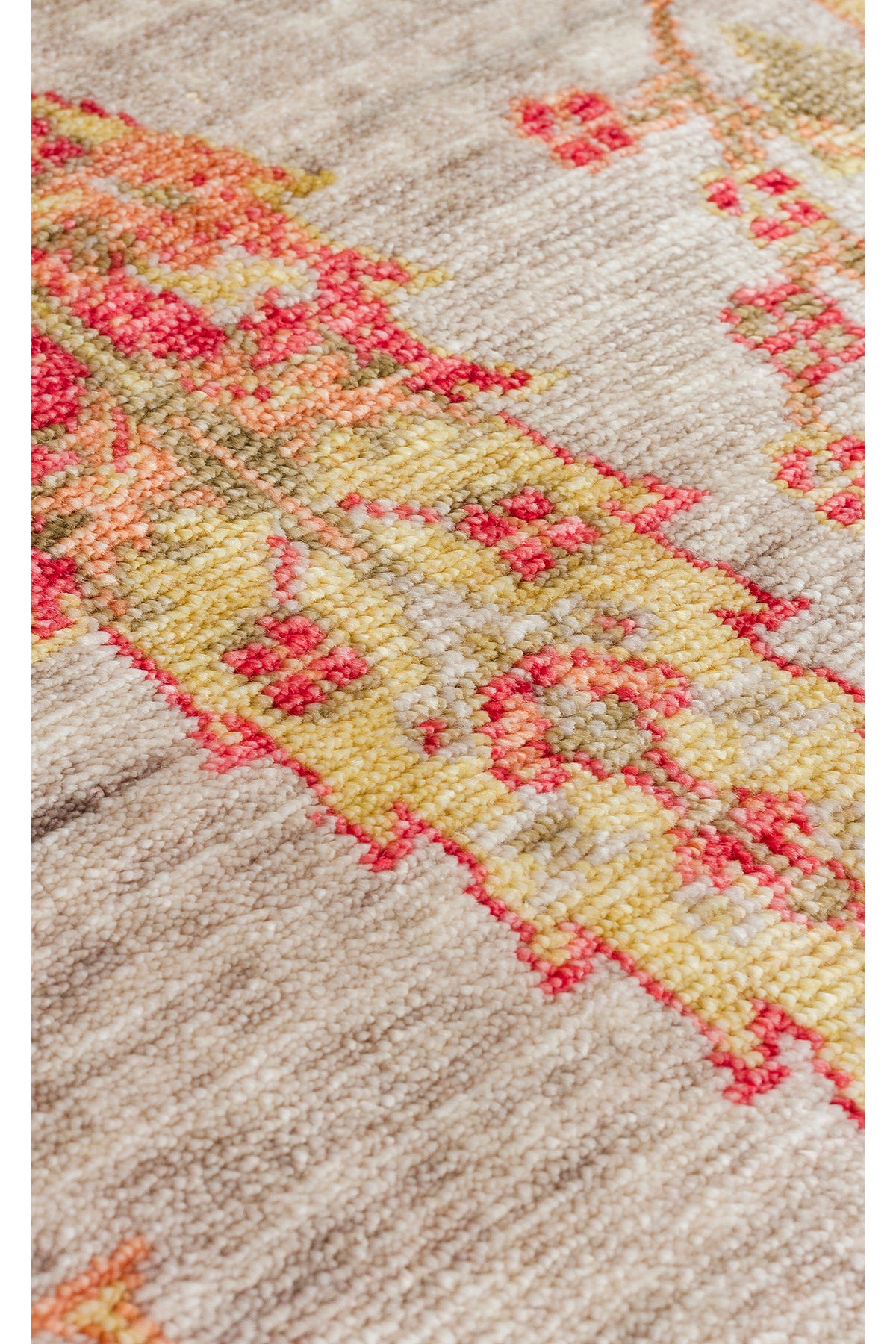 Efsun El Emeği Hayat Ağacı Desenli Bej 2 Rengi Lyocell Özel Tezgah Uşak Desen Saçaklı Salon Halısı