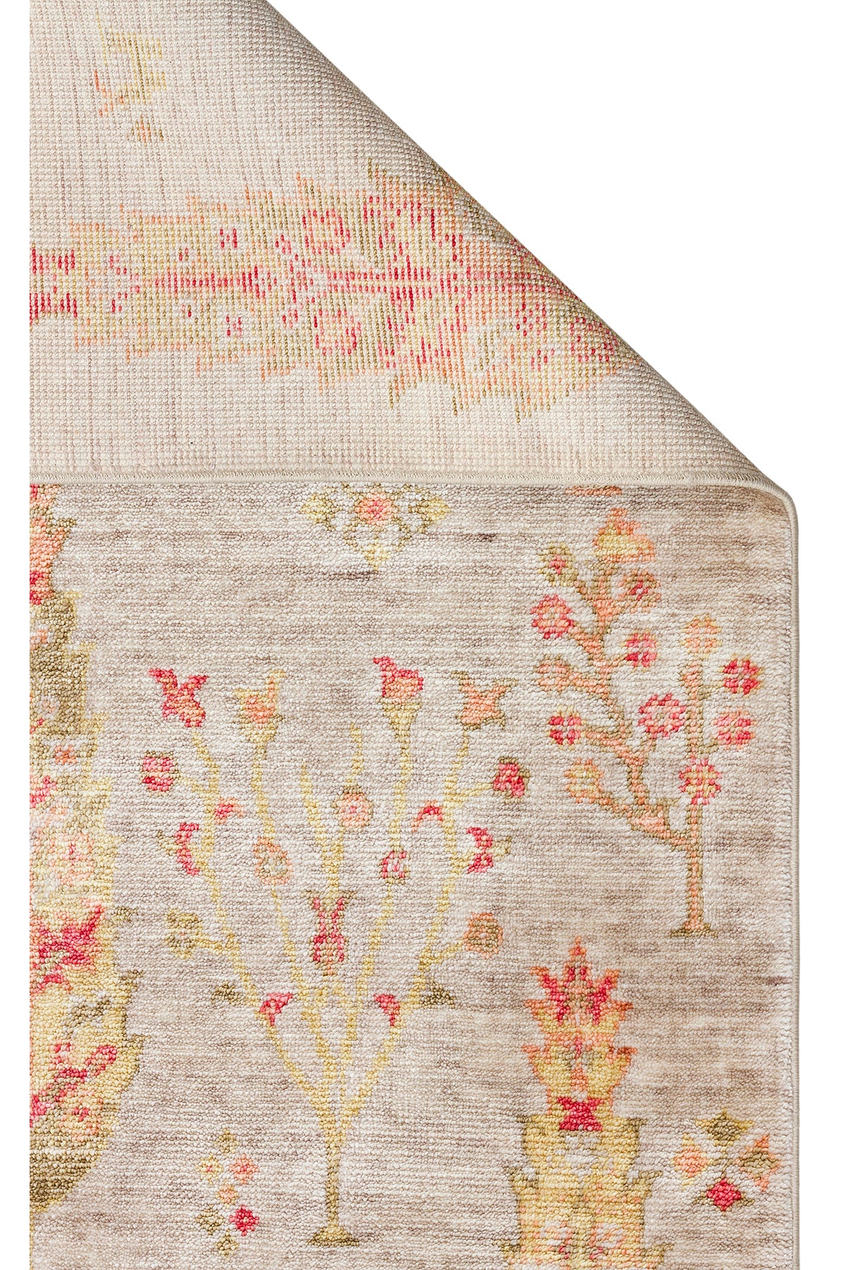 Efsun El Emeği Hayat Ağacı Desenli Bej 2 Rengi Lyocell Özel Tezgah Uşak Desen Saçaklı Salon Halısı