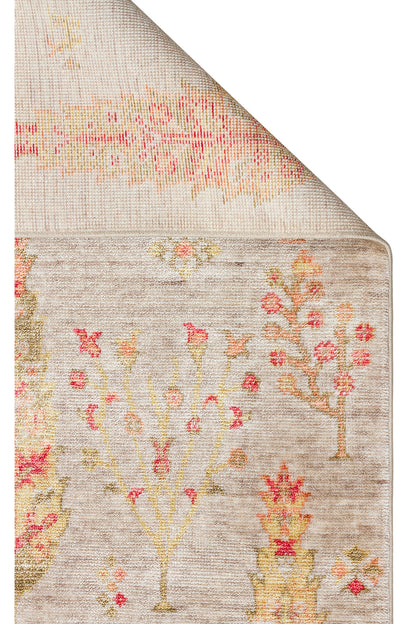 Efsun El Emeği Hayat Ağacı Desenli Bej 2 Rengi Lyocell Özel Tezgah Uşak Desen Saçaklı Salon Halısı