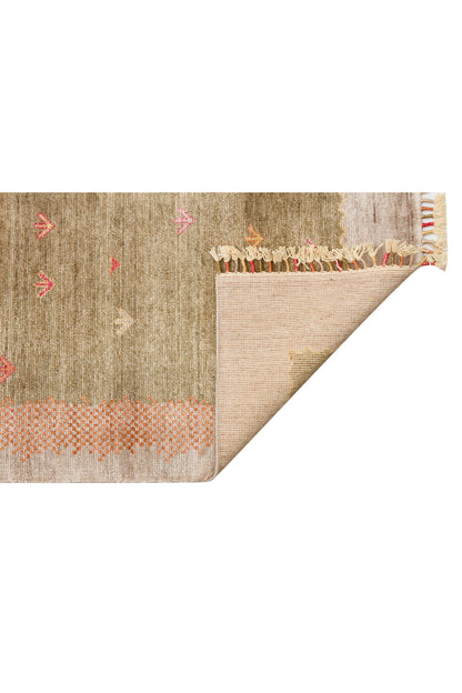 Efsun El Emeği Hayat Ağacı Desenli Bej Rengi Lyocell Özel Tezgah Uşak Desen Saçaklı Salon Halısı