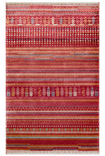 Efsun Handmade Red Ethnic Striped Pattern Lyocell Special Loom Fringed Living Room Rug