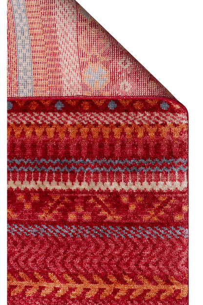 Efsun El Emeği Kırmızı Etnik Çizgili Desen Lyocell Özel Tezgah Saçaklı Salon Halısı