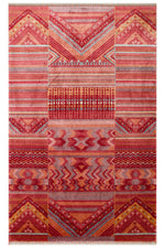 Efsun Handmade Red Ethnic Geometric Patterned Lyocell Special Loom Fringed Living Room Rug