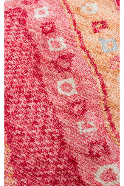 Efsun El Emeği Kırmızı Etnik Geometrik Desenli Lyocell Özel Tezgah Saçaklı Salon Halısı