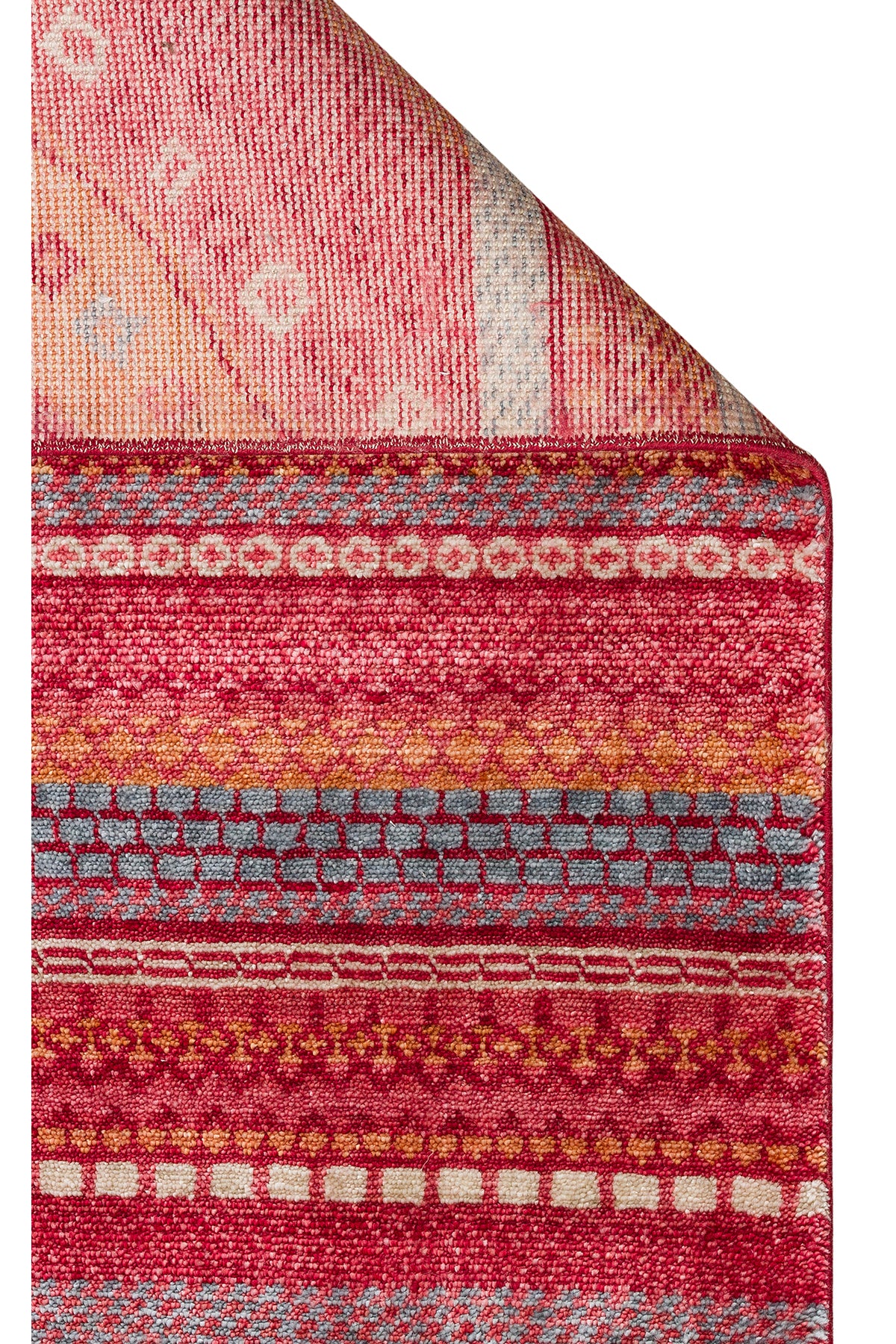 Efsun El Emeği Kırmızı Etnik Geometrik Desenli Lyocell Özel Tezgah Saçaklı Salon Halısı