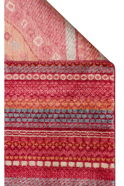 Efsun El Emeği Kırmızı Etnik Geometrik Desenli Lyocell Özel Tezgah Saçaklı Salon Halısı