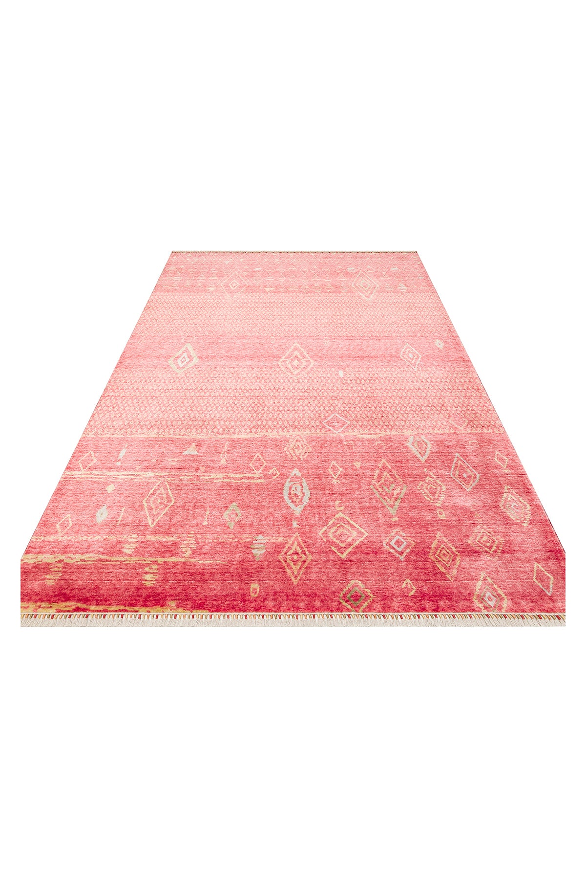 Efsun El Emeği Kırmızı Renk Lyocell Özel Tezgah Etnik Uşak Desen Saçaklı Salon Halısı