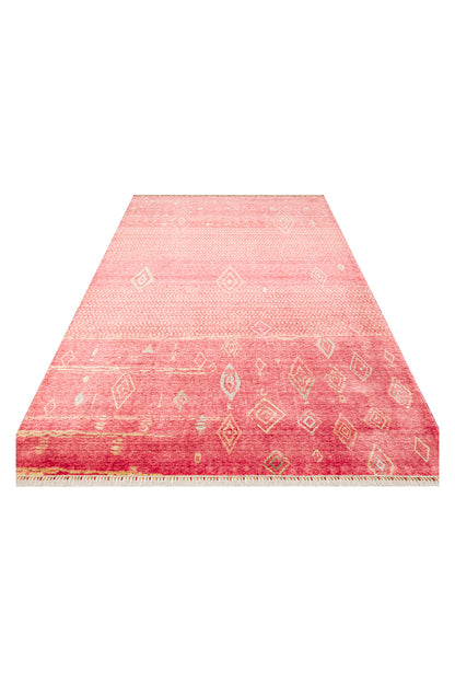 Efsun El Emeği Kırmızı Renk Lyocell Özel Tezgah Etnik Uşak Desen Saçaklı Salon Halısı