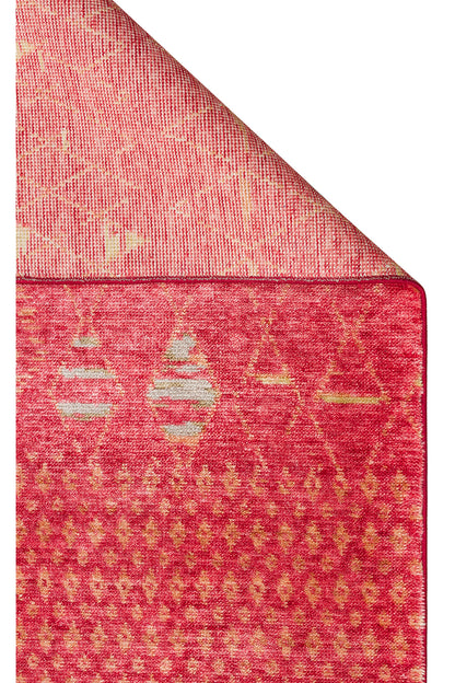 Efsun El Emeği Kırmızı Renk Lyocell Özel Tezgah Etnik Uşak Desen Saçaklı Salon Halısı