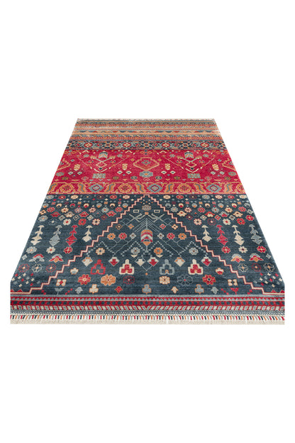 Efsun El Emeği Lacivert Lyocell Özel Tezgah Modern Uşak Desenli Saçaklı Salon Halısı