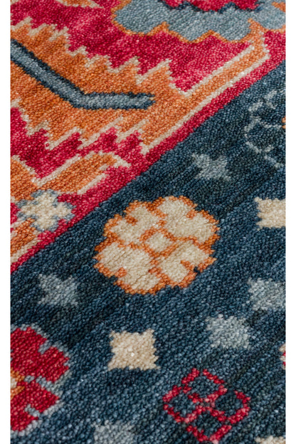 Efsun El Emeği Lacivert Lyocell Özel Tezgah Modern Uşak Desenli Saçaklı Salon Halısı