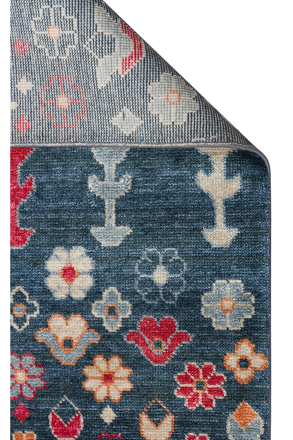 Efsun El Emeği Lacivert Lyocell Özel Tezgah Modern Uşak Desenli Saçaklı Salon Halısı