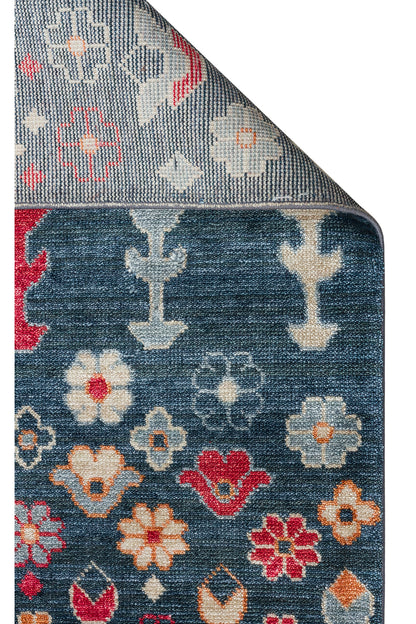 Efsun El Emeği Lacivert Lyocell Özel Tezgah Modern Uşak Desenli Saçaklı Salon Halısı