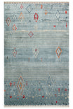 Efsun Handmade Blue Ethnic Patterned Lyocell Special Loom Uşak Design Fringed Living Room Rug