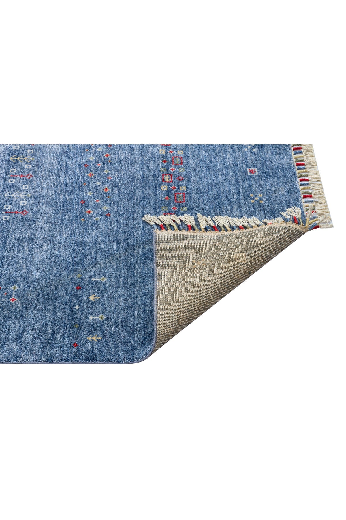 Efsun El Emeği Mavi Renk Lyocell Özel Tezgah Modern Uşak Desenli Saçaklı Salon Halısı