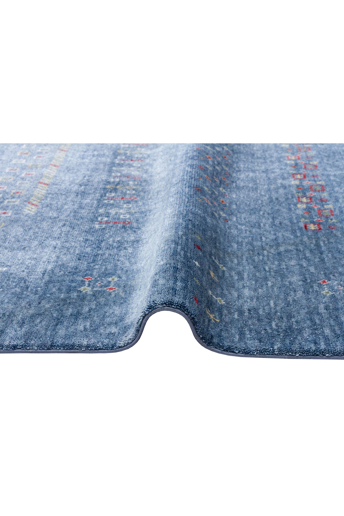 Efsun El Emeği Mavi Renk Lyocell Özel Tezgah Modern Uşak Desenli Saçaklı Salon Halısı