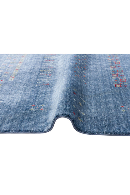 Efsun El Emeği Mavi Renk Lyocell Özel Tezgah Modern Uşak Desenli Saçaklı Salon Halısı