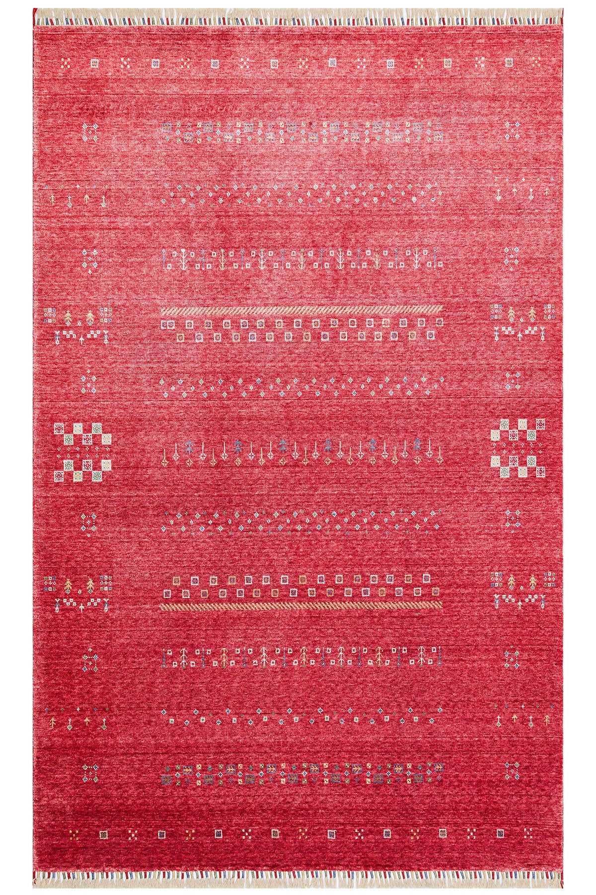 Efsun Collection Handmade Red Ethnic Patterned Lyocell Special Loom Uşak Patterned Living Room Rug