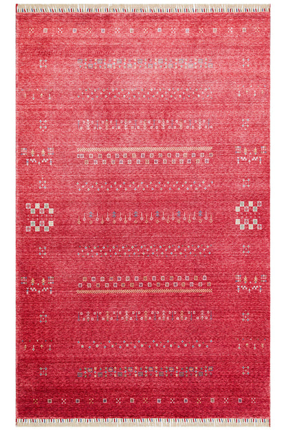Efsun Collection Handmade Red Ethnic Patterned Lyocell Special Loom Uşak Patterned Living Room Rug
