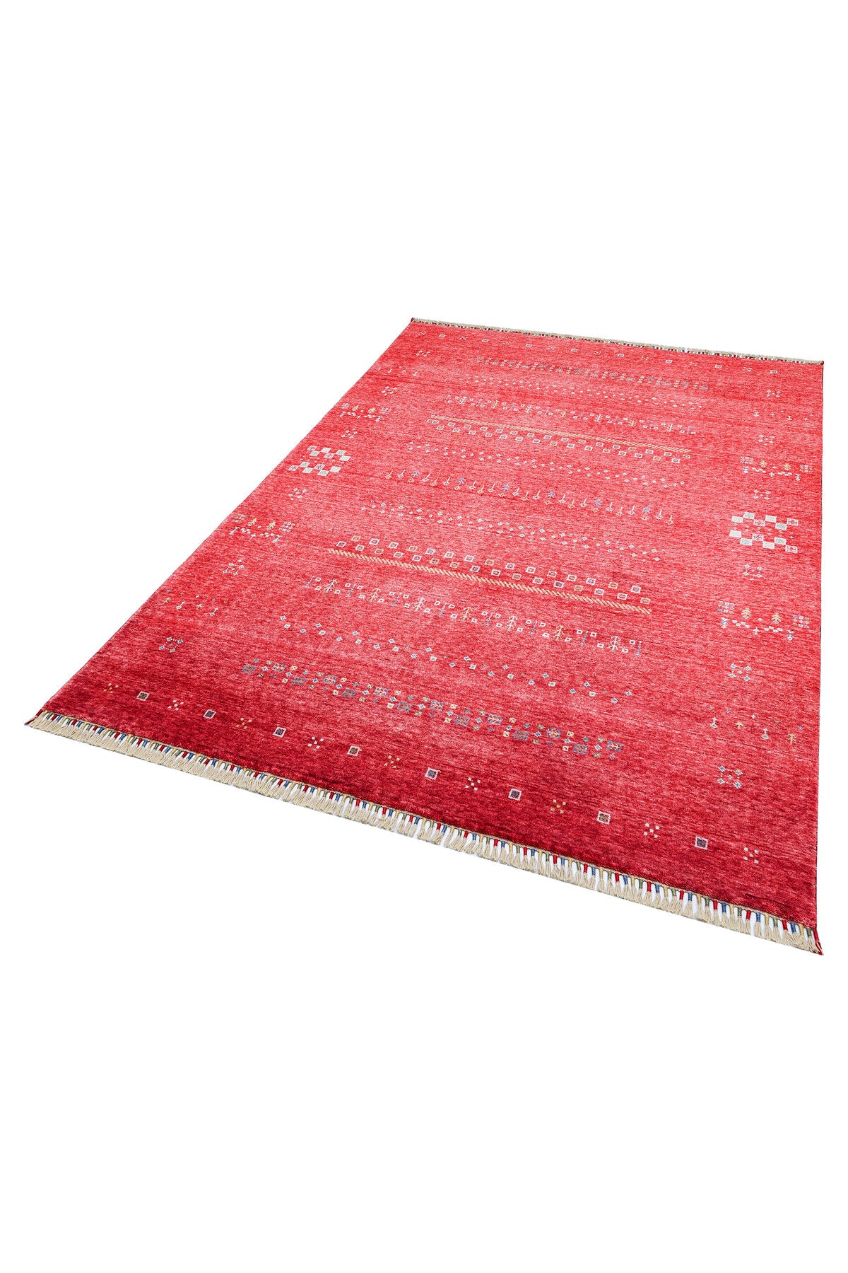 Efsun Collection Handmade Red Ethnic Patterned Lyocell Special Loom Uşak Patterned Living Room Rug