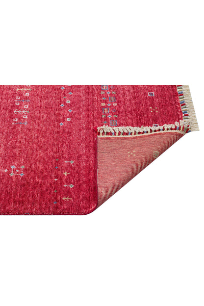 Efsun Collection Handmade Red Ethnic Patterned Lyocell Special Loom Uşak Patterned Living Room Rug