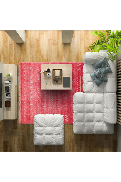 Efsun Collection Handmade Red Ethnic Patterned Lyocell Special Loom Uşak Patterned Living Room Rug