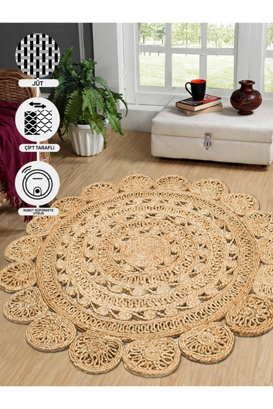 Durable Weave Natural Handmade Jute Wicker Round Oval Carpet Made with Hand Woven Jute Fibers