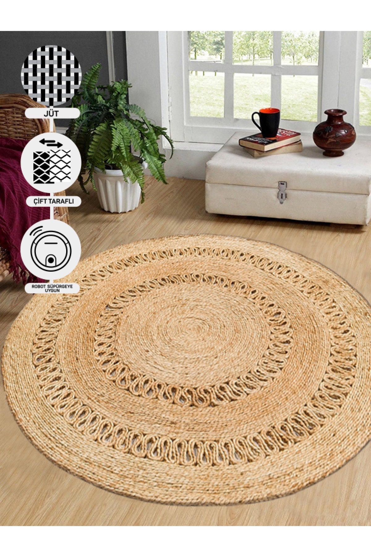 Durable Weave Natural Handmade Jute Wicker Round Oval Carpet Made with Hand Woven Jute Fibers